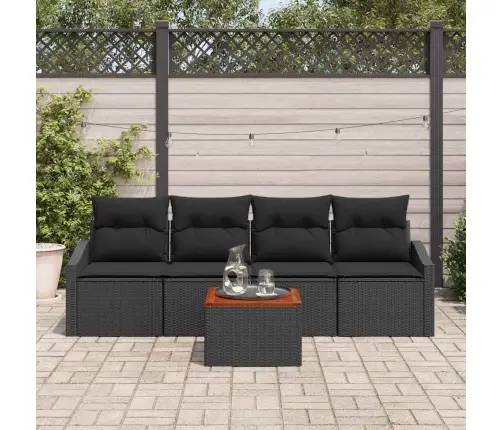 5 Daļu Dārza Dīvānu Komplekts Ar Spilveniem, Melns Polirats, Akācija Vidaxl