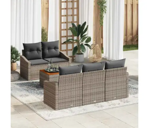 6 Daļu Dārza Dīvānu Komplekts Ar Spilveniem, Pelēks Poly Rattan, Akācijas Vidaxl