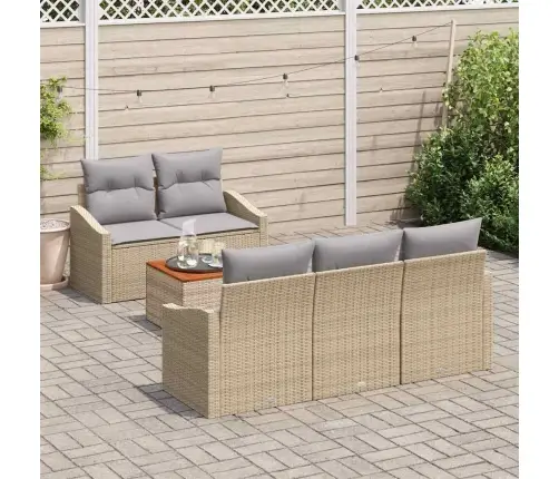 6 Daļu Dārza Dīvānu Komplekts Ar Spilveniem Bēšā Krāsā No Polirotanga Un Akācijas Vidaxl