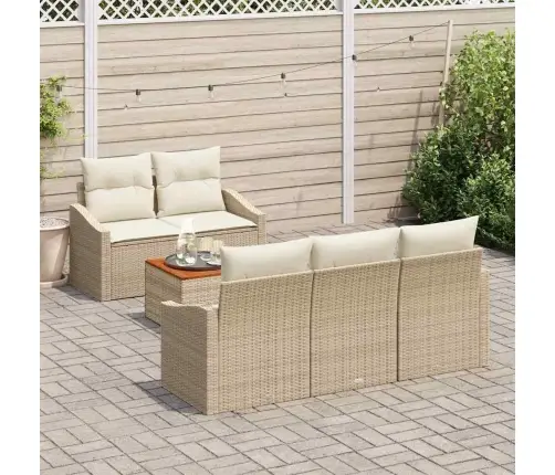 6 Daļu Dārza Dīvānu Komplekts Ar Spilveniem, Bēšā Poliratanā, Akācijas Koks Vidaxl