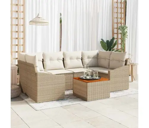 7 Daļu Dārza Dīvānu Komplekts Ar Spilveniem Bēšā Polirātnā Akācijā Vidaxl