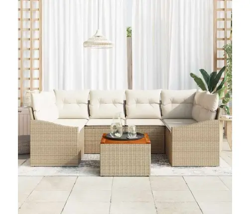 7 Daļu Dārza Dīvānu Komplekts Ar Spilveniem Bēšā Polirātnā Akācijā Vidaxl