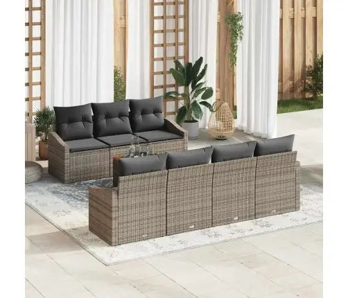 8 Daļu Dārza Dīvānu Komplekts Ar Spilveniem, Pelēkā Polyratanā Un Akāciju. Vidaxl