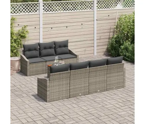 8 Daļu Dārza Dīvānu Komplekts Ar Spilveniem, Pelēkā Polyratanā Un Akāciju. Vidaxl