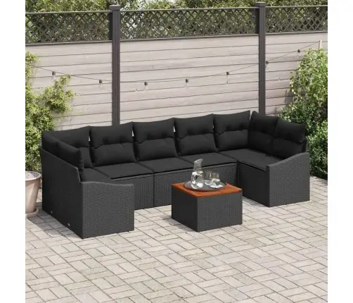 Sodo Sofų Rinkinys Su Pagalve 8 Pcs Juoda Poli Ratanas