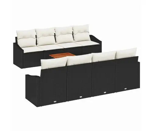 Sodo Sofų Rinkinys Su Pagalve 9 Pcs Juoda Poli Ratanas