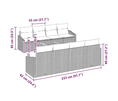 Sodo Sofų Rinkinys Su Pagalve 9 Pcs Juoda Poli Ratanas