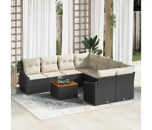 9 Daļu Dārza Dīvānu Komplekts Ar Spilveniem, Melns Polirasols, Akācija Vidaxl