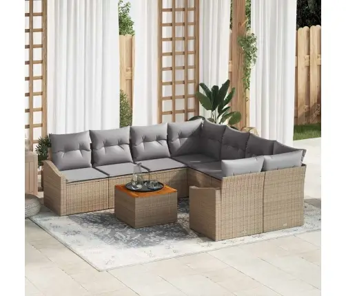 Sodo Sofų Rinkinys Su Pagalve 9 Pcs Smėlio Poliratanas