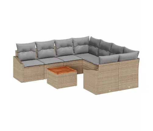 Sodo Sofų Rinkinys Su Pagalve 9 Pcs Smėlio Poliratanas