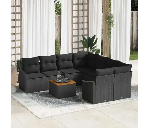 9 Daļu Dārza Dīvānu Komplekts Ar Spilveniem, Melnā Poliratāna Vidaxl
