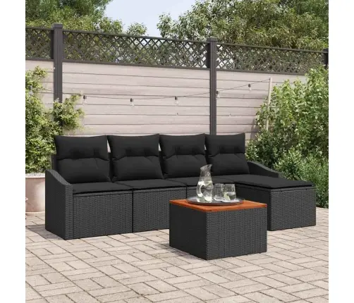 6 Daļu Dārza Dīvānu Komplekts Ar Spilveniem, Melnā Poliesterī, Akācijas Koks Vidaxl