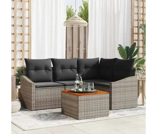 5 Daļīgs Dārza Dīvāns Ar Spilveniem Pelēkā Poliratanā Akācijā Vidaxl