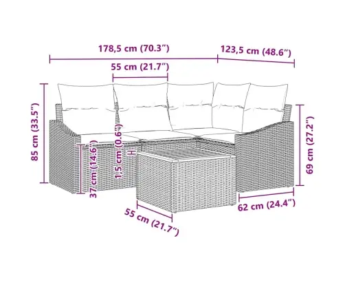 Aia Diivanikomplekt Padjaga 5 Pcs Beež Polürotang