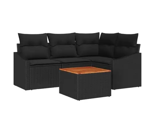 5 Daļu Dārza Dīvāna Komplekts Ar Spilveniem Melnā Poliratanā Un Akācijā Vidaxl