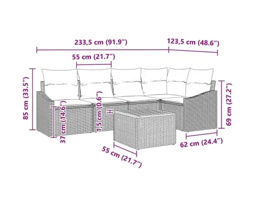 Sodo Sofų Rinkinys Su Pagalve 6 Pcs Pilka Poliratanas
