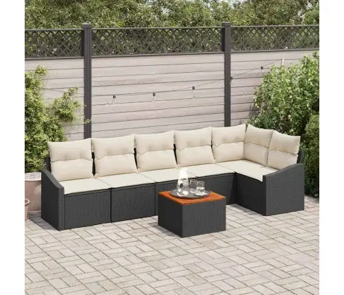 Sodo Sofų Rinkinys Su Pagalve 7 Pcs Juoda Poliratanas