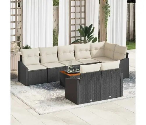 Sodo Sofų Rinkinys Su Pagalve 9 Pcs Juoda Poliratanas