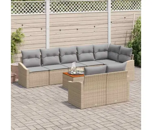 9 Gab. Dārza Dīvānu Komplekts Ar Bēšiem Poliratana Spilveniem Vidaxl
