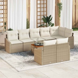 Sodo Sofų Rinkinys Su Pagalve 9 Pcs Smėlio Poli Ratanas