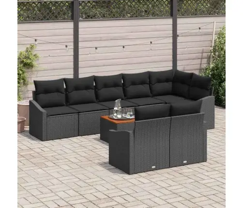 9 Daļu Dārza Dīvānu Komplekts Ar Spilveniem Melnā Poliratanā Akācijā Vidaxl