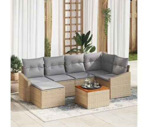 7 Daļīgs Dārza Dīvānu Komplekts Ar Spilveniem Bēšā Polyratānā Vidaxl