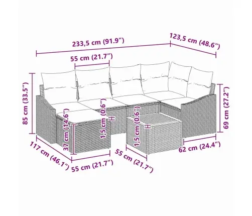 Aia Diivanikomplekt Padjaga 7 Pcs Beež Polürotang