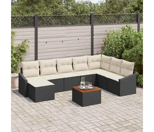 9 Daļu Dārza Dīvānu Komplekts Ar Spilveniem Melnā Poliratanā, Akācija Vidaxl 9 Daļu Dārza Dīvānu Komplekts Ar Spilveniem Melnā Poliratanā, Akācija Vidaxl