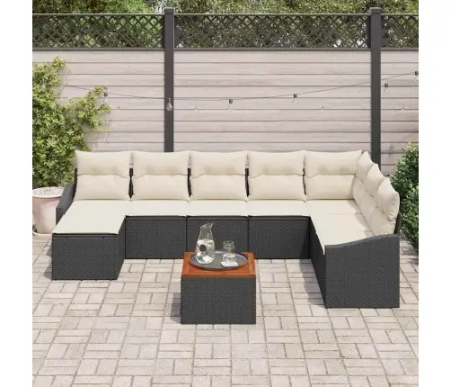 9 Daļu Dārza Dīvānu Komplekts Ar Spilveniem Melnā Poliratanā, Akācija Vidaxl 9 Daļu Dārza Dīvānu Komplekts Ar Spilveniem Melnā Poliratanā, Akācija Vidaxl