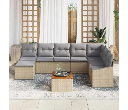 Sodo Sofų Rinkinys Su Pagalve 9 Pcs Smėlio Poli Ratanas