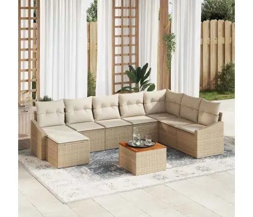 Sodo Sofų Rinkinys Su Pagalve 9 Pcs Smėlio Poli Ratanas