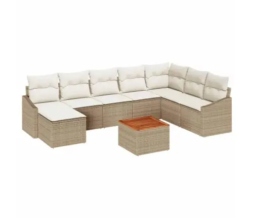 Sodo Sofų Rinkinys Su Pagalve 9 Pcs Smėlio Poli Ratanas