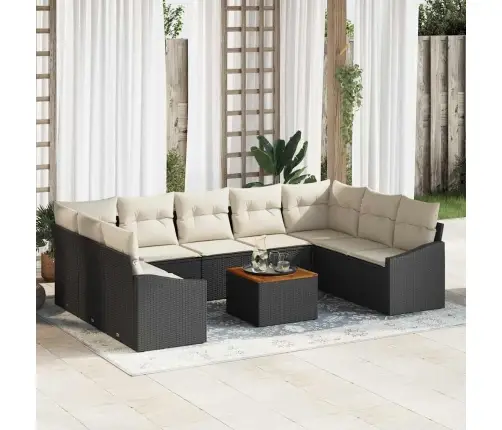 10 Gab. Dārza Dīvānu Komplekts Ar Spilveniem, Melns Polyratans. Vidaxl