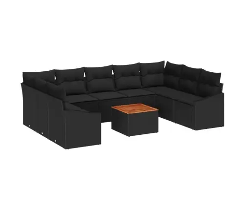 10 Gabalu Dārza Dīvānu Komplekts Ar Spilveniem, Melnā Poliratanā Un Akācija. Vidaxl