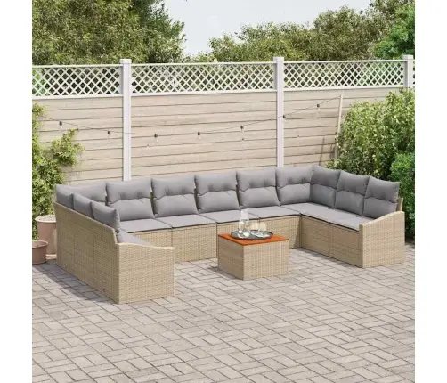 11-Dalīgais Dārza Dīvānu Komplekts Ar Spilveniem Bēšā Poliratāna Akācijā Vidaxl