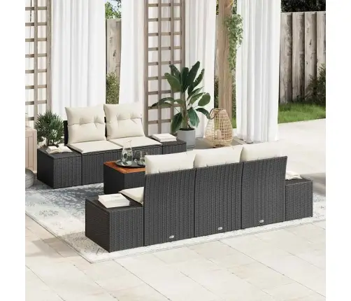 6 Daļu Dārza Dīvānu Komplekts Ar Spilveniem, Melns Polirattans, Akācija Vidaxl