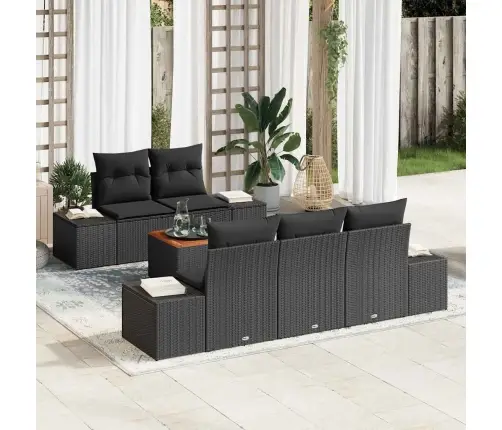 Sodo Sofų Rinkinys Su Pagalve 6 Pcs Juoda Poliratanas