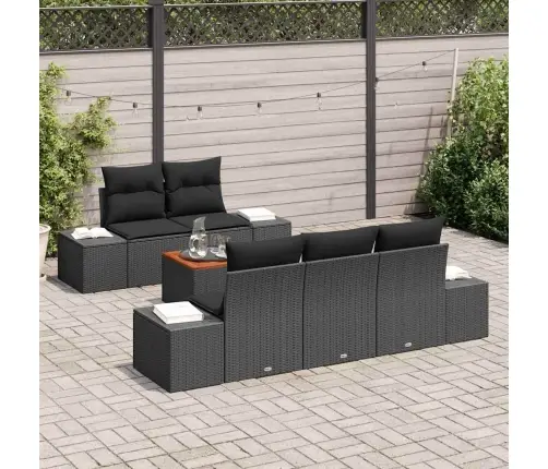 Sodo Sofų Rinkinys Su Pagalve 6 Pcs Juoda Poliratanas