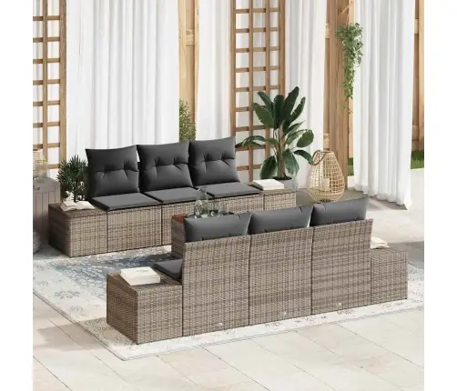 7 Daļu Dārza Dīvānu Komplekts Ar Pelēkiem Spilveniem Vidaxl