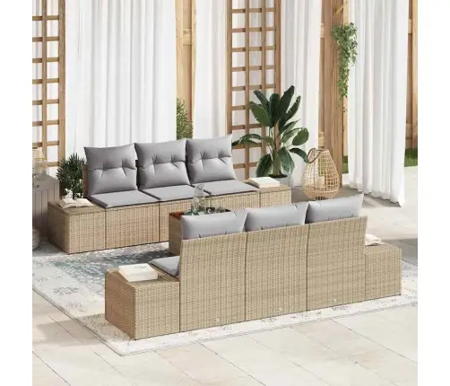 7 Daļīgais Dārza Dīvānu Komplekts Ar Spilveniem Bēšā Poliropā Un Akācijā Vidaxl