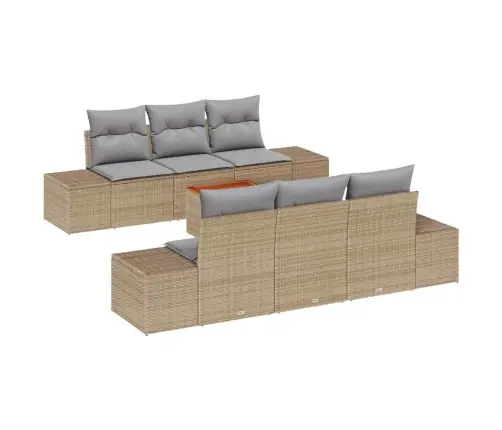 7 Daļīgais Dārza Dīvānu Komplekts Ar Spilveniem Bēšā Poliropā Un Akācijā Vidaxl