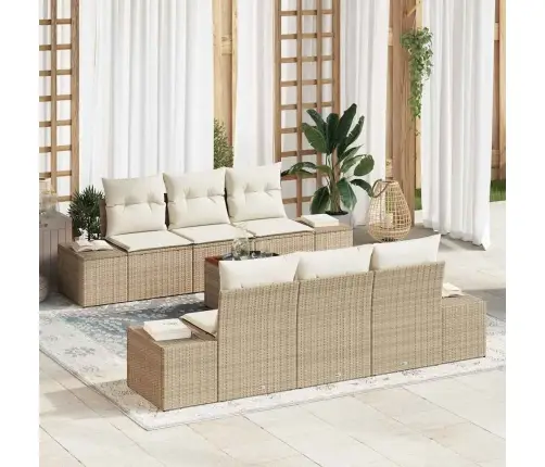 7 Daļu Dārza Dīvānu Komplekts Ar Bēšiem Polirasu Akācijas Spilveniem Vidaxl