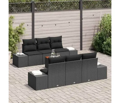 7 Daļu Dārza Dīvānu Komplekts Ar Spilveniem Melnā Poli Ratanā Vidaxl