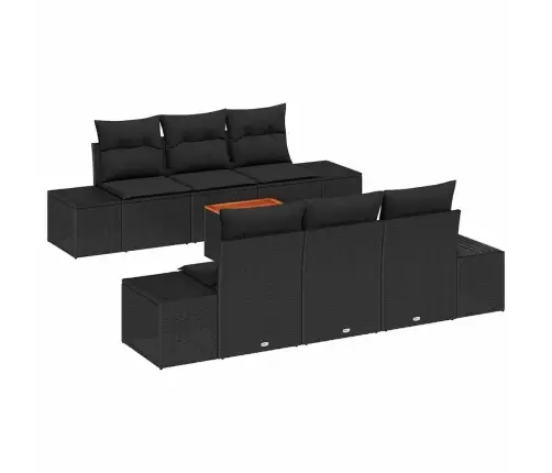 7 Daļu Dārza Dīvānu Komplekts Ar Spilveniem Melnā Poli Ratanā Vidaxl