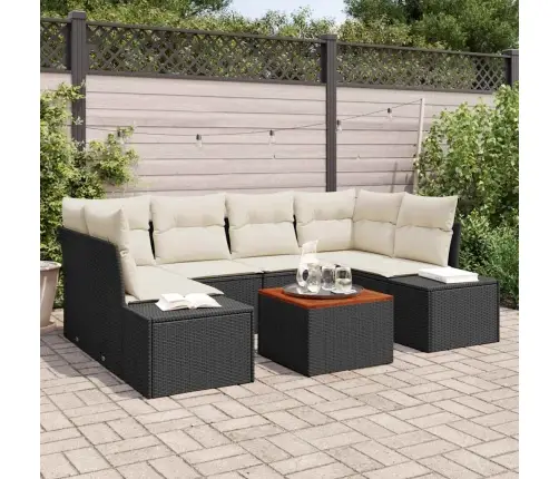 7 Detaļu Dārza Dīvānu Komplekts Ar Spilveniem - Melns Polirats, Akācija Vidaxl