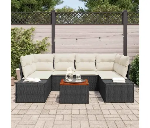 7 Detaļu Dārza Dīvānu Komplekts Ar Spilveniem - Melns Polirats, Akācija Vidaxl