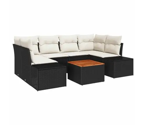 7 Detaļu Dārza Dīvānu Komplekts Ar Spilveniem - Melns Polirats, Akācija Vidaxl