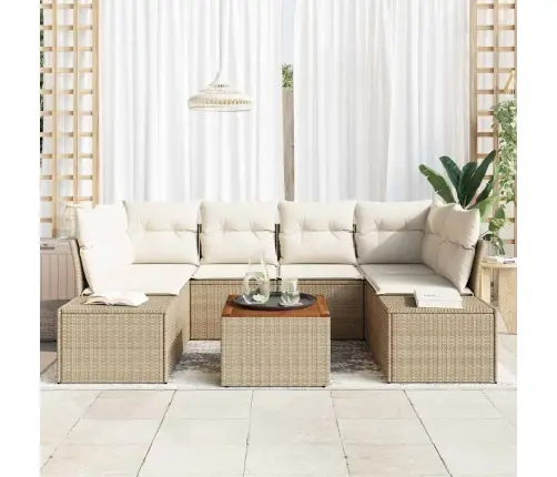 7 Daļu Dārza Dīvānu Komplekts Ar Spilveniem Bēšā Polietilēna Rotangā Vidaxl