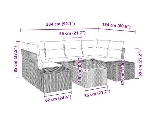 Sodo Sofų Rinkinys Su Pagalve 7 Pcs Juoda Poli Ratanas