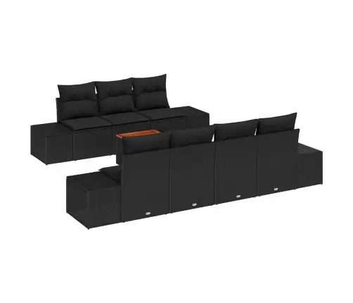 8 Daļīgs Dārza Dīvānu Komplekts Ar Spilveniem Melnā Poliratanā Un Akācijā Vidaxl